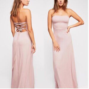Free People Strapless Lace-Up Back Maxi Dress in Dusty Pink